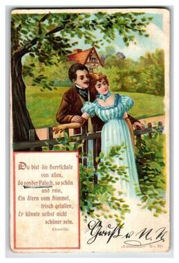 Antique German Poem Postcard Romantic Couple "Liebesfeder" No. 941 c.1905